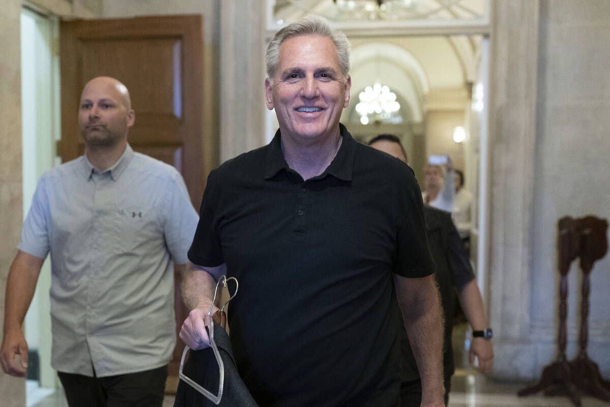 Speaker of the House Kevin McCarthy, R-Calif., walks to leave Capitol Hill, Monday, May 29, 202 ...