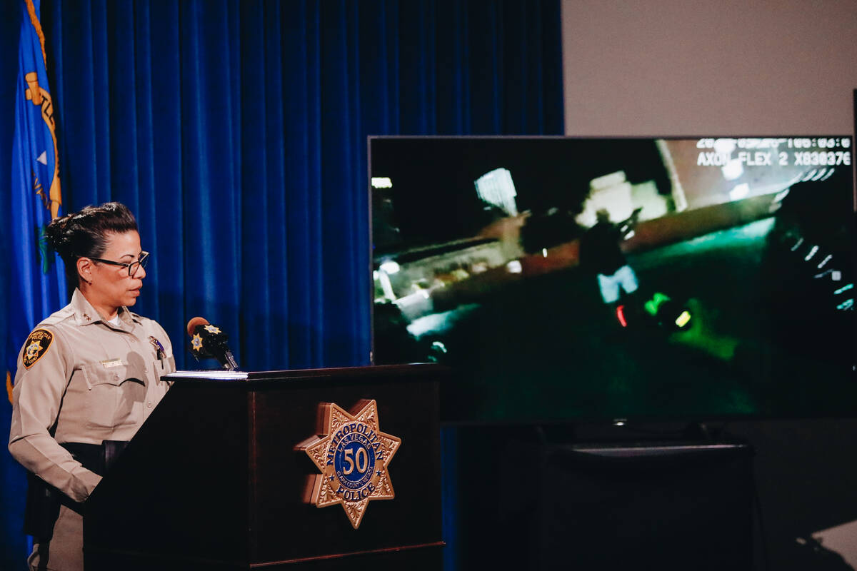 Assistant Sheriff Yasina Yatomi shows body camera footage of an Matthew Glunt allegedly shootin ...