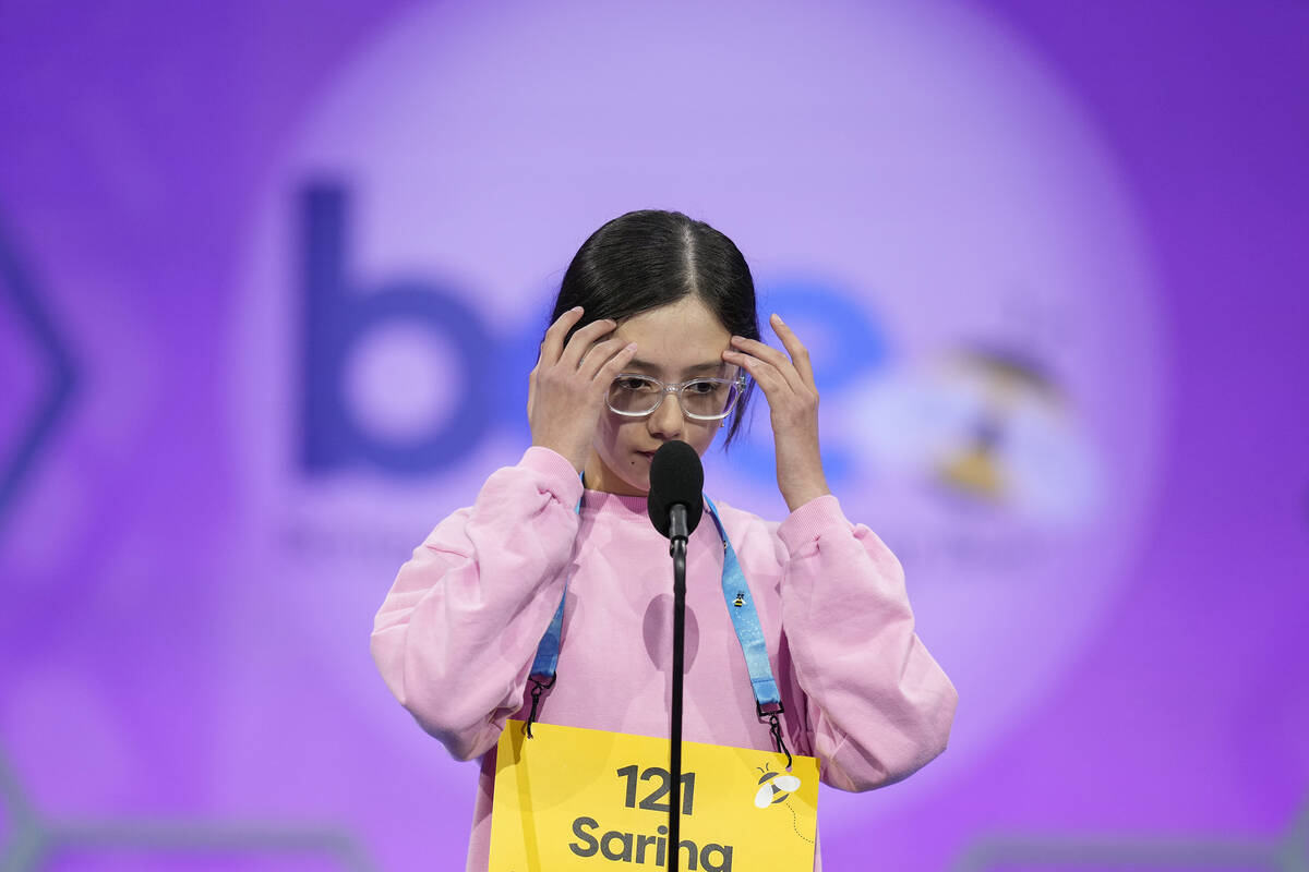 Sarina Ali, 12, from Las Vegas, competes during the Scripps National Spelling Bee, Tuesday, May ...