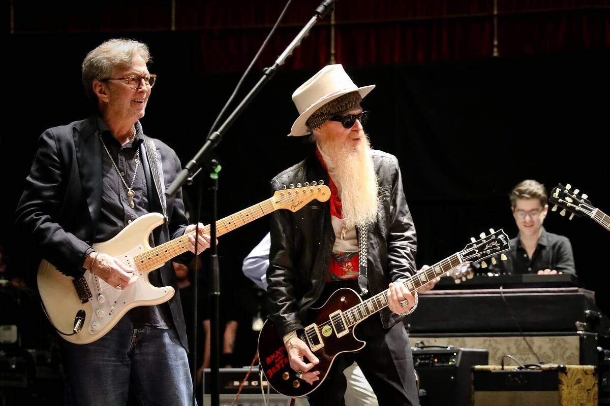 Eric Clapton and Billy Gibbons are shown at "A Jeff Beck Tribute," on Tuesday, May 23, 2023. (C ...