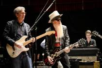 Eric Clapton and Billy Gibbons are shown at "A Jeff Beck Tribute," on Tuesday, May 23, 2023. (C ...