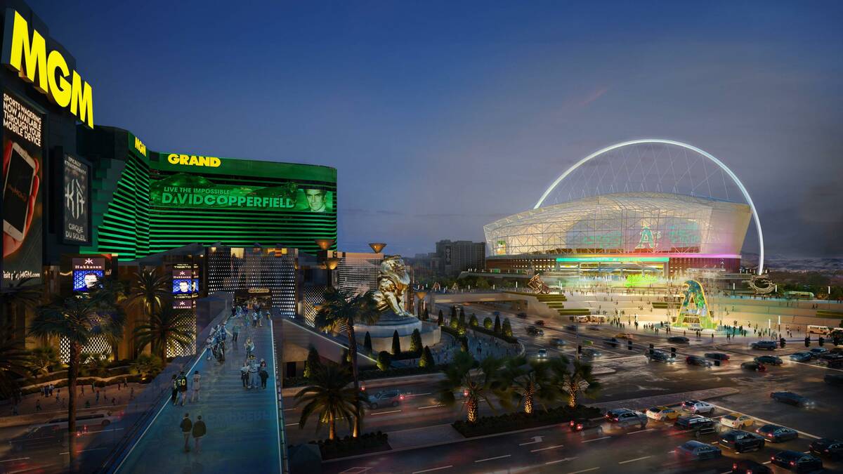 An artist rendering of what the Oakland Athletics Las Vegas ballpark could look like. The $1.5 ...