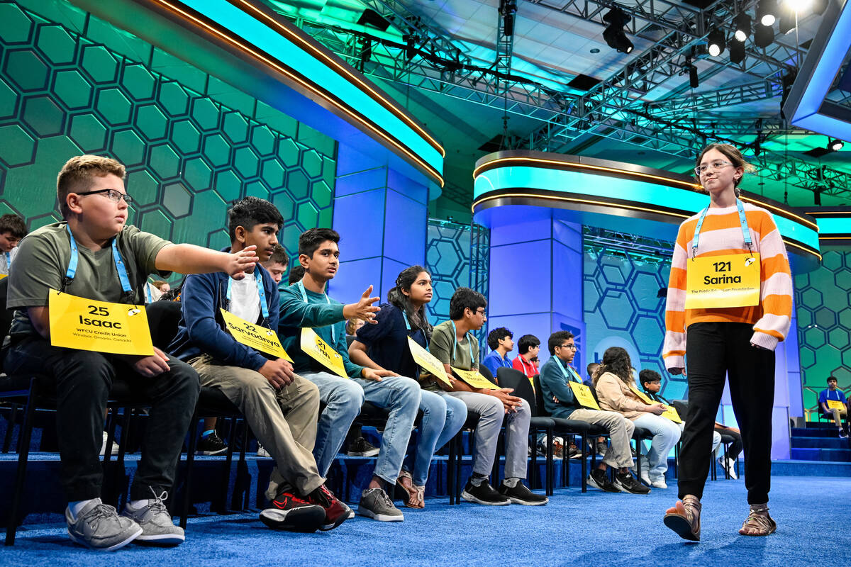 Speller 121 Sarina Ali of Las Vegas, representing The Public Education Foundation, competes in ...