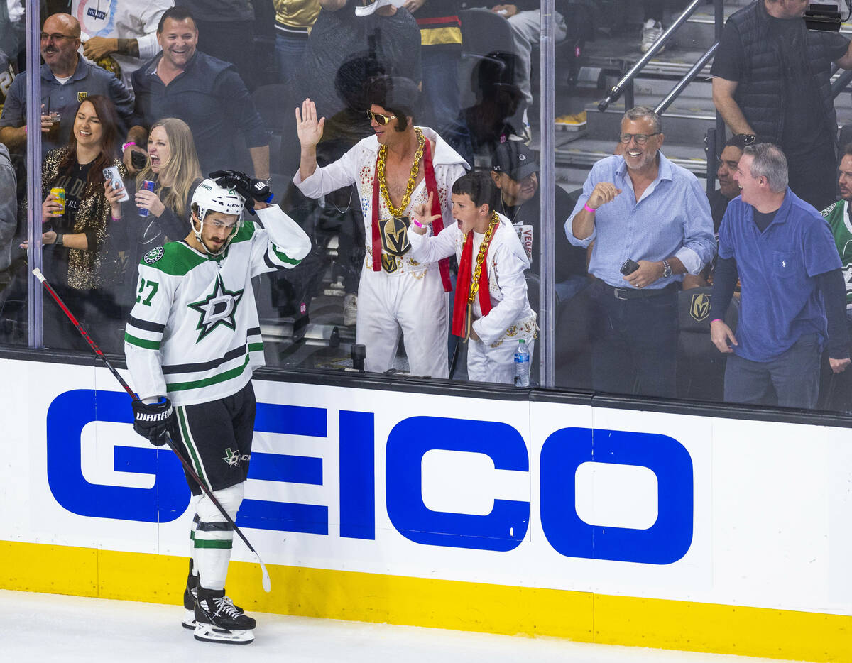 Golden Knights fans are excited after another score with Dallas Stars left wing Mason Marchment ...
