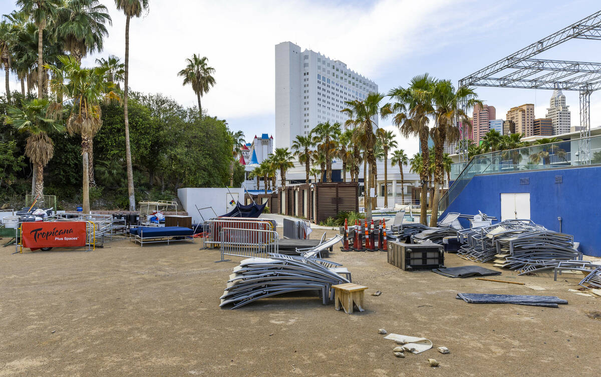 Remains of the Sky Beach Club are seen at Tropicana Las Vegas exterior, the site where the Oakl ...