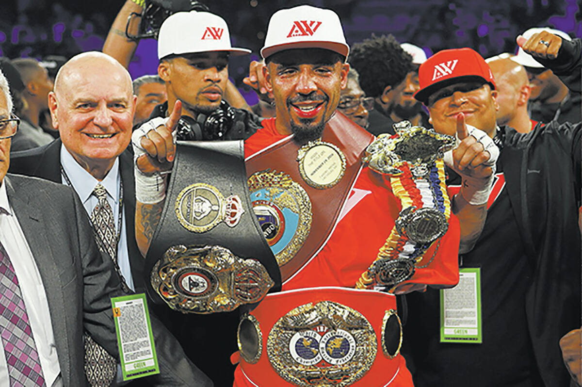 Andre Ward after defeating Sergey Kovalev in the 8th round via technical knockout during their ...