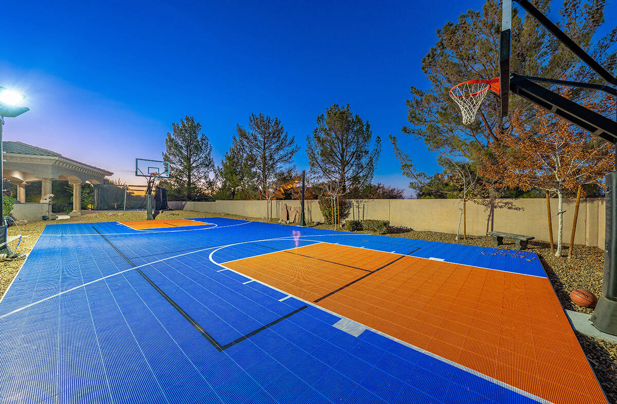 The home features a junior size full-court basketball court, batting cage, in-ground trampoline ...