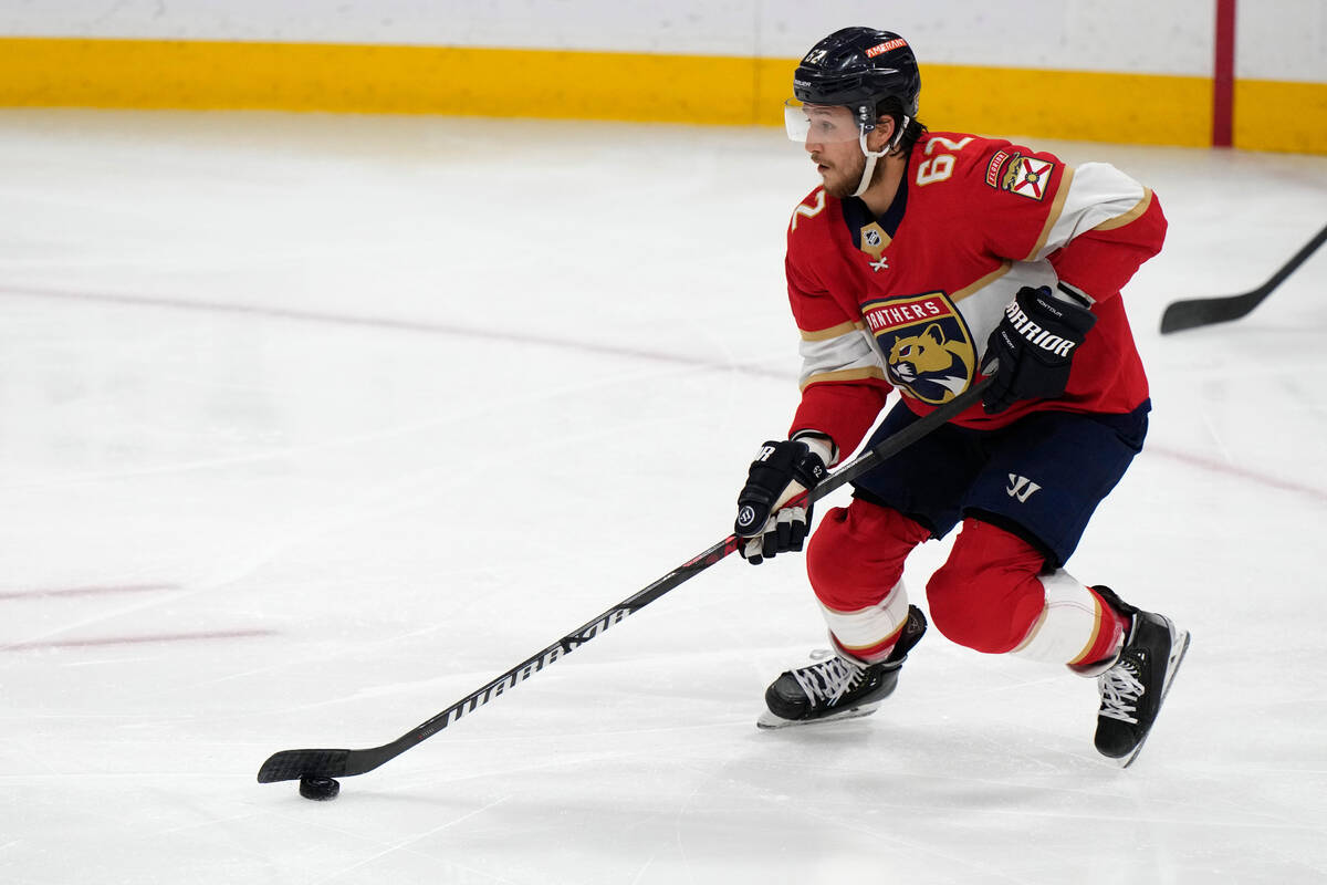 Florida Panthers defenseman Brandon Montour (62) skates with the puck during the first period o ...