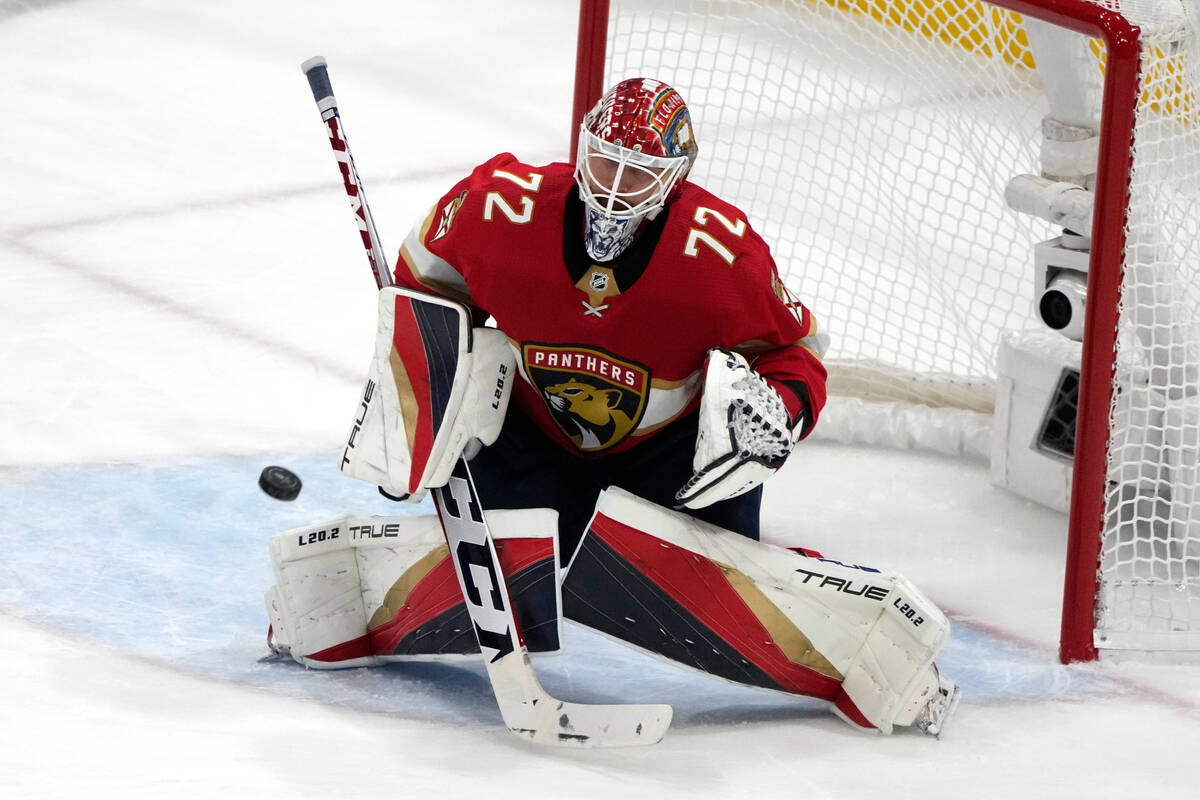 Florida Panthers goaltender Sergei Bobrovsky (72) defends the goal during the third period of G ...