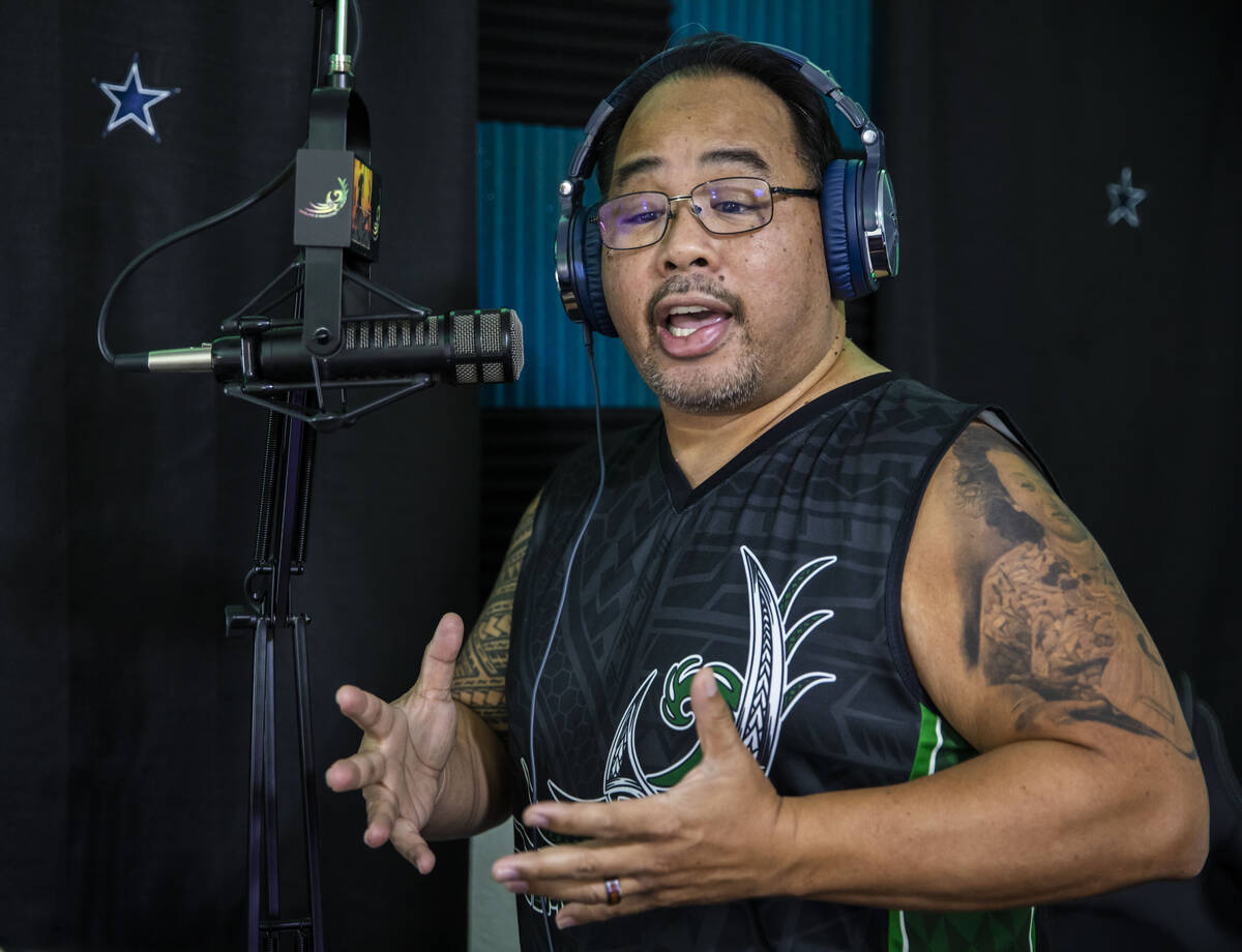 Paul Pu'ukani Sebala greets listeners on his radio station, Pipeline 2 Paradise Radio, in his h ...
