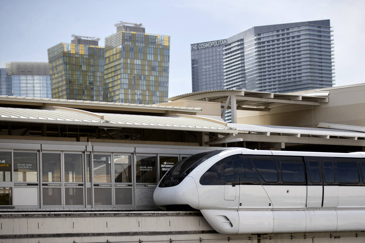 The Las Vegas Monorail travels to the MGM Grand stop on Wednesday, May 31, 2023, in Las Vegas. ...