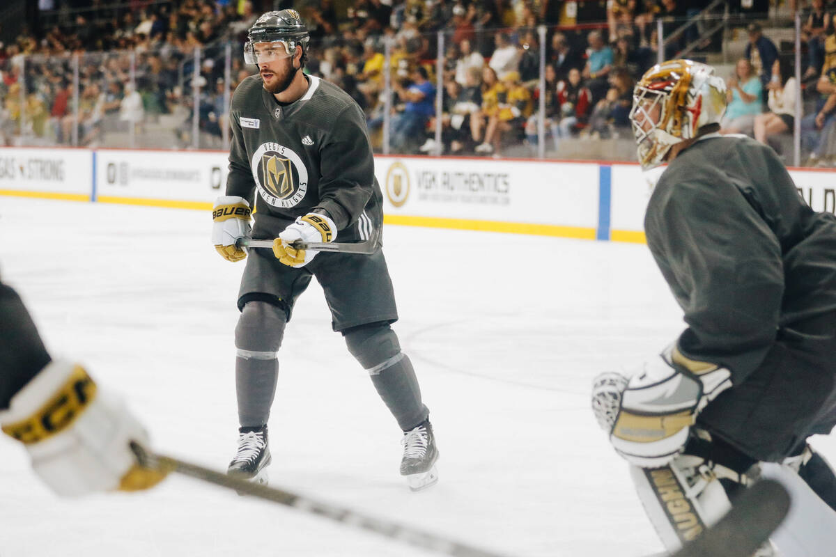 Golden Knights right wing Reilly Smith practices with his teammates on Friday, June 2, 2023, at ...