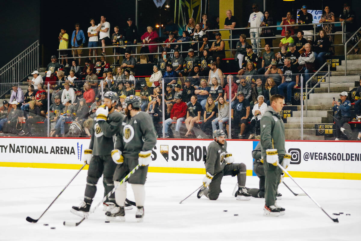 Golden Knights hockey fans watch the team practice on Friday, June 2, 2023, at City National Ar ...