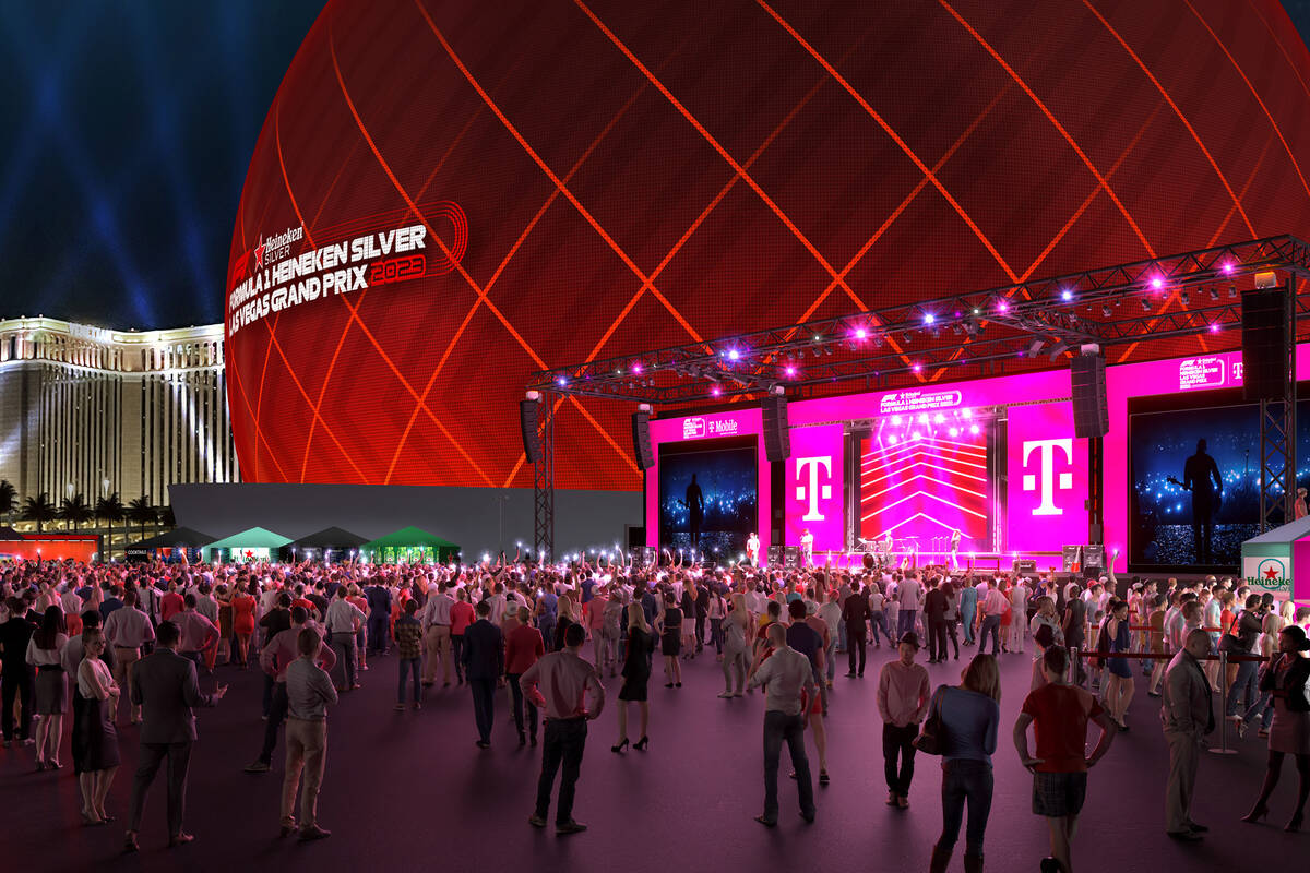 The T-Mobile Zone at Sphere is adjacent to Turn 5G, set with the backdrop of The MSG Sphere. Th ...