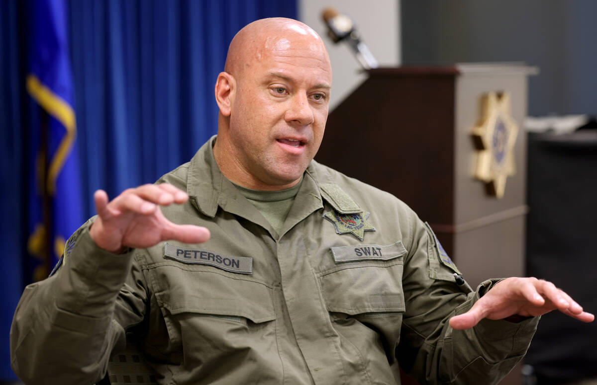 New Las Vegas police SWAT Director Bryan Peterson talks to a reporter at Metropolitan Police De ...