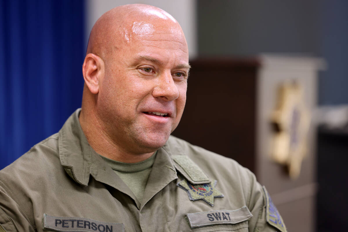 New Las Vegas police SWAT Director Bryan Peterson talks to a reporter at Metropolitan Police De ...