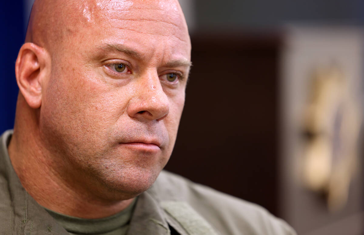 New Las Vegas police SWAT Director Bryan Peterson talks to a reporter at Metropolitan Police De ...