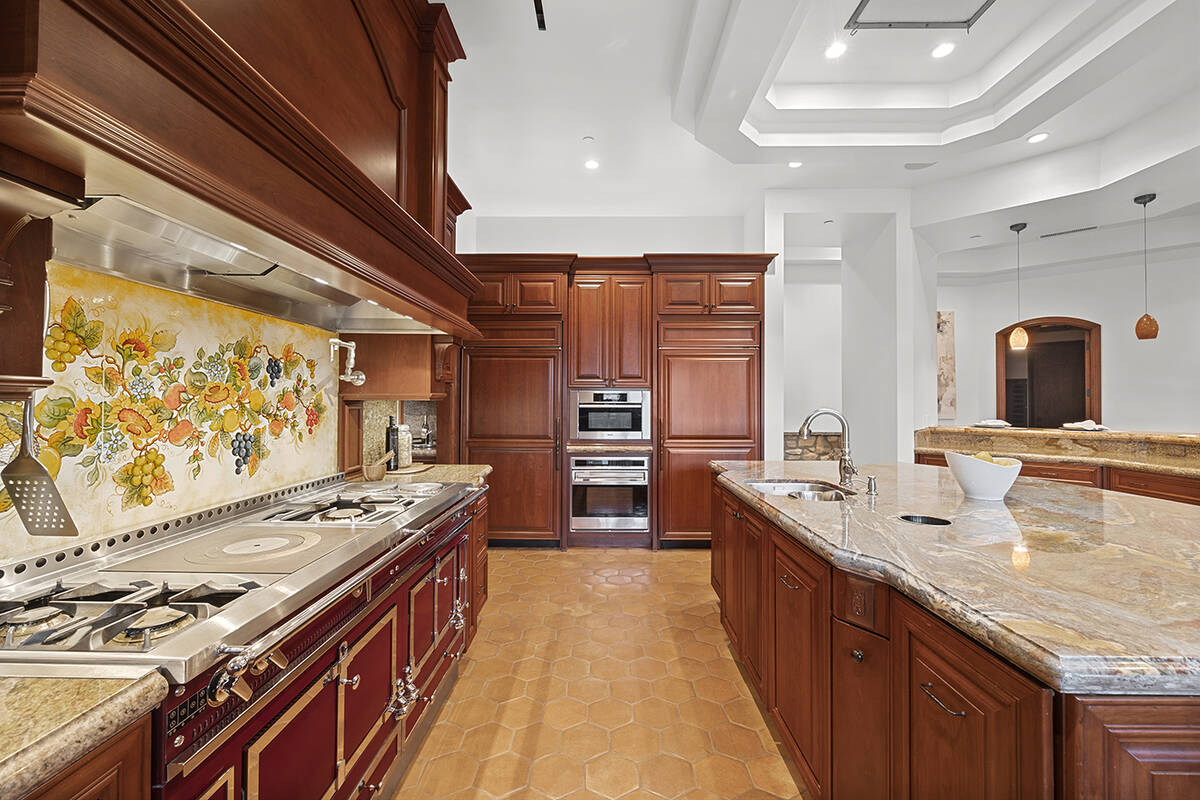 The kitchen features a high-end La Cornue stove. (Douglas Elliman, Nevada)