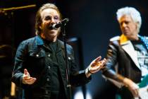 Bono of U2 performs at T-Mobile Arena in Las Vegas on Friday, May 11, 2018. (Chase Stevens/Las ...