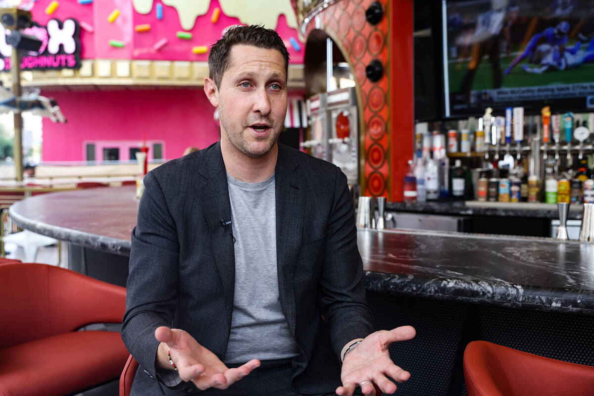 Jonathan Josel, CEO of The Plaza hotel-casino, speaks to the Review-Journal at the Carousel Bar ...