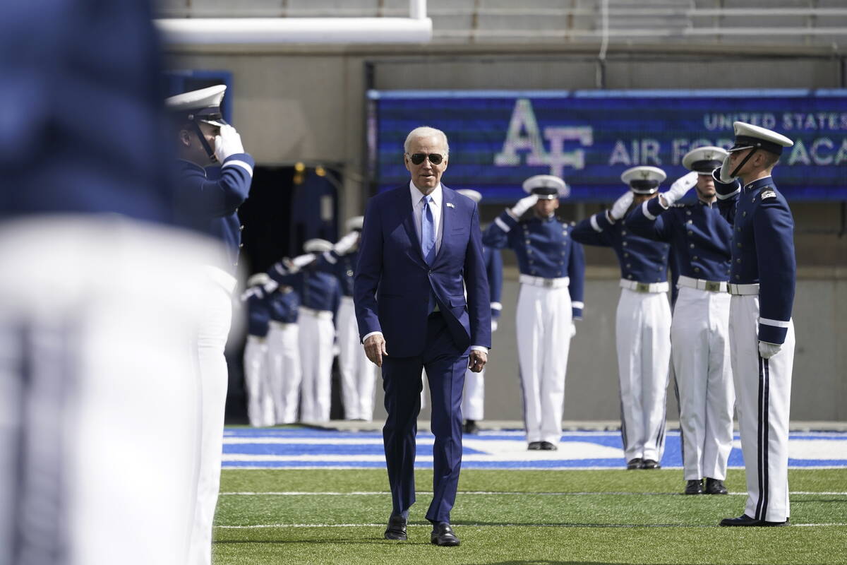 President Joe Biden arrives to the 2023 United States Air Force Academy Graduation Ceremony at ...