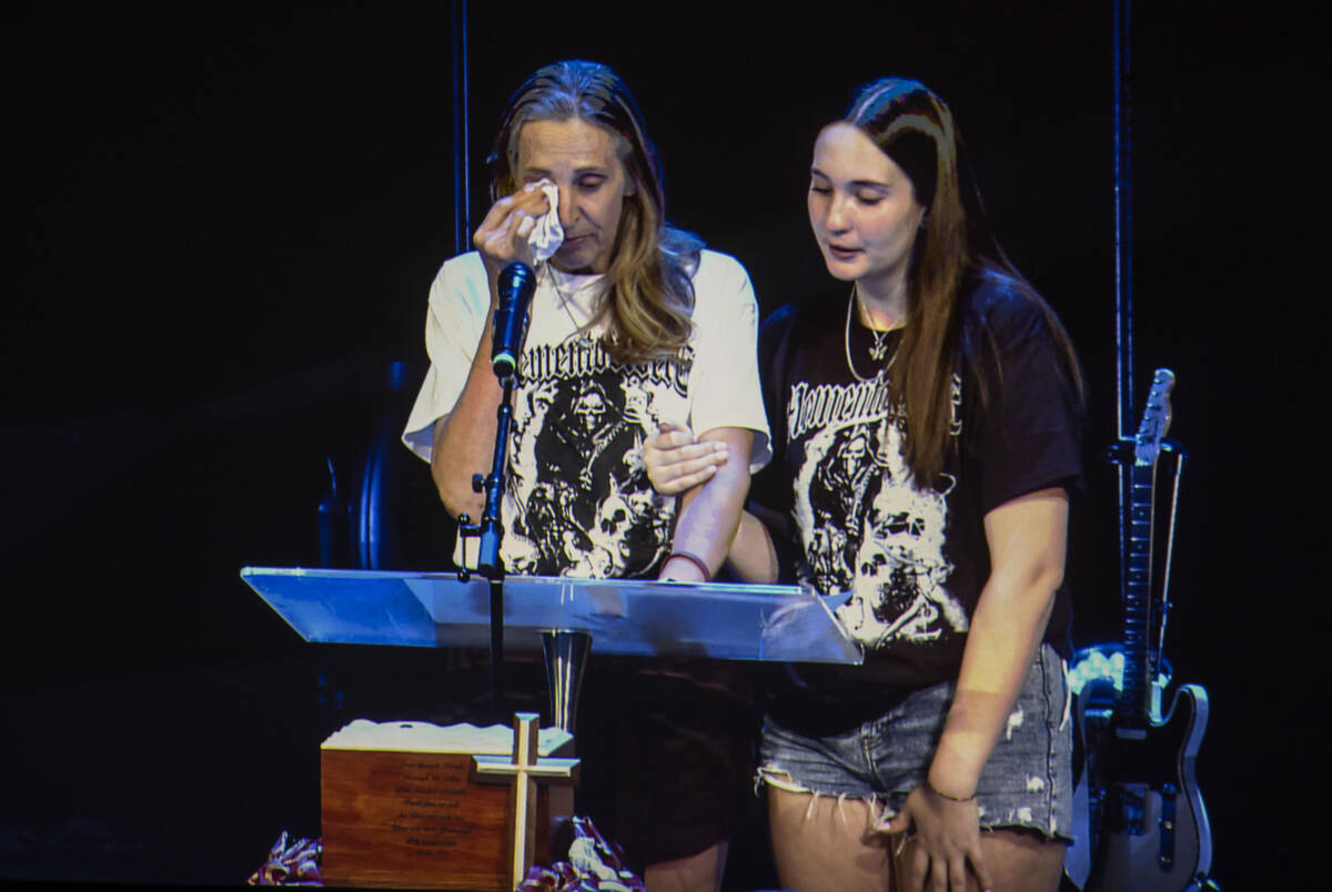 Donavyn Propst’s mother, Julie, delivers her son’s eulogy alongside his sister, H ...