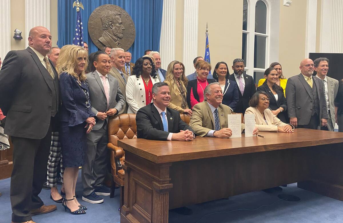 Gov. Joe Lombardo was joined by Assembly Speaker Steve Yeager, Assembly Ways and Means Chair As ...