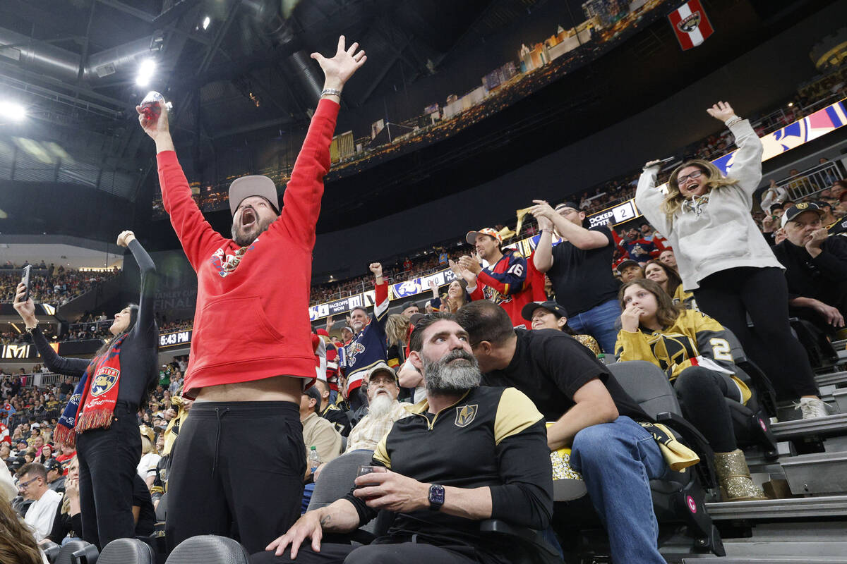 Florida Panthers fans react after Florida Panthers center Eric Staal (12) scored a goal against ...