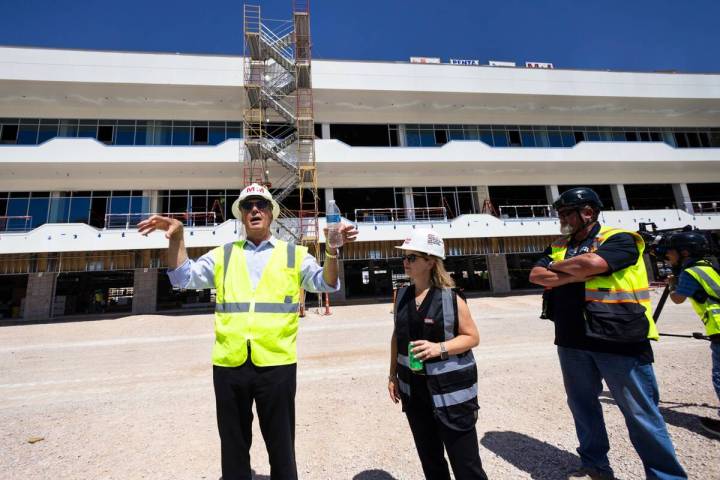 Terry Miller of Miller Project Management and Las Vegas Grand Prix, Inc. CEO Renee Wilm, center ...
