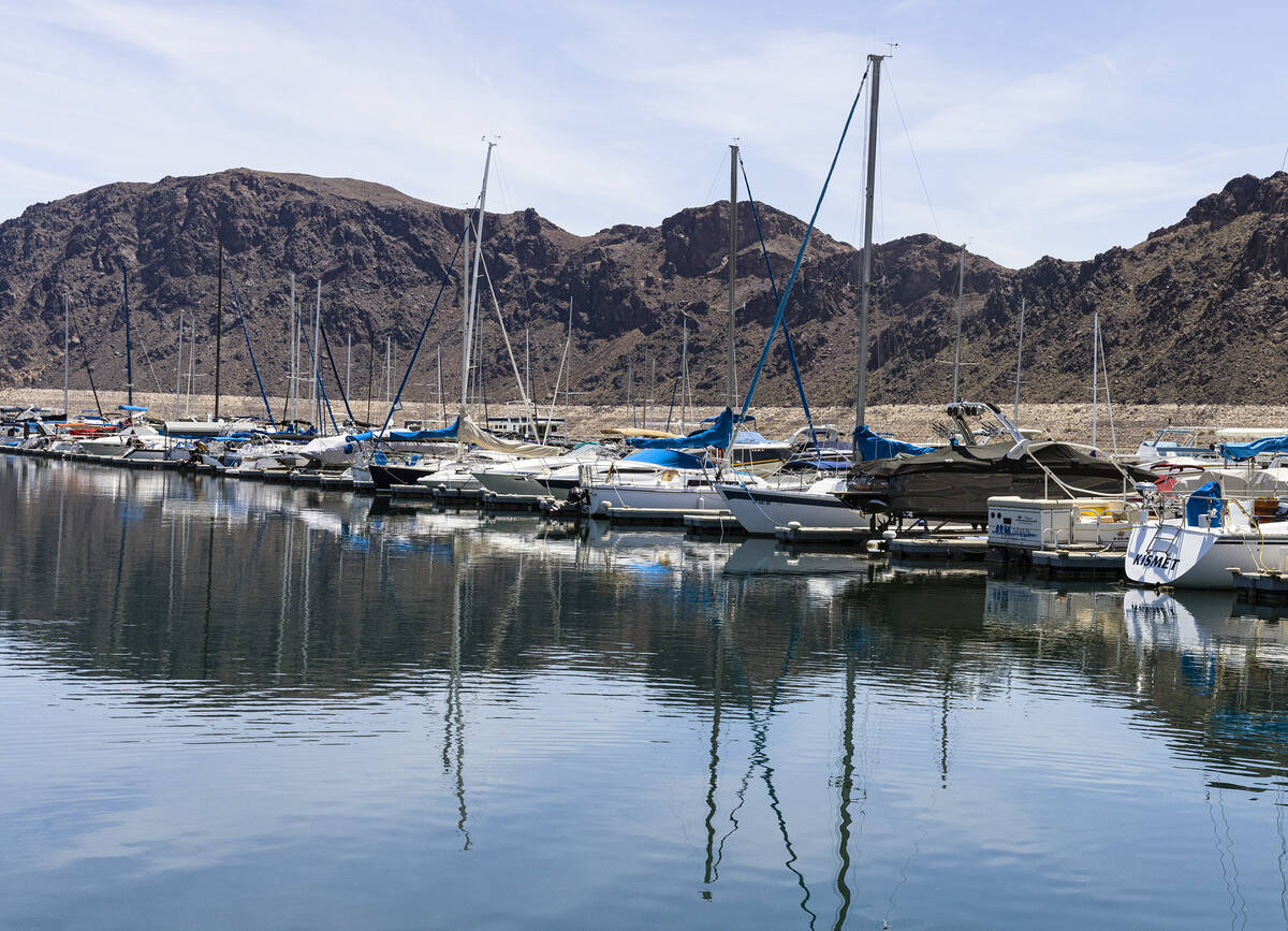 Boats are docked at the Las Vegas Boat Harbor in the Lake Mead National Recreation Area on Mond ...