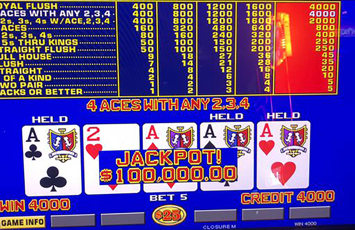 A $100,000 video poker jackpot at Caesars Palace on Thursday, June 1, 2023. (Caesars Palace)