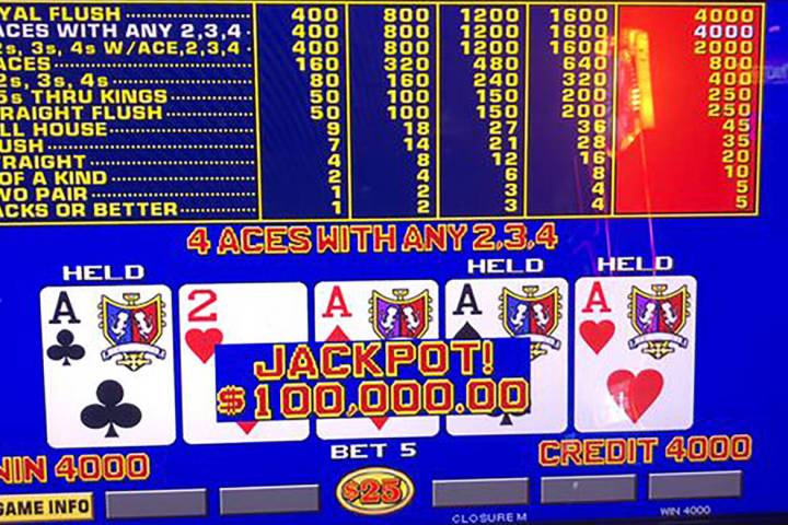 A $100,000 video poker jackpot at Caesars Palace on Thursday, June 1, 2023. (Caesars Palace)