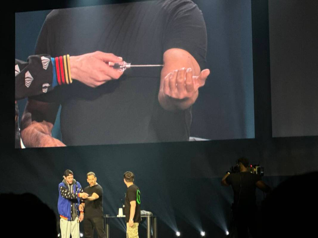 Pete Davidson is shown with David Blaine at Resorts World Theater on Friday, June 2, 2023. (Joh ...