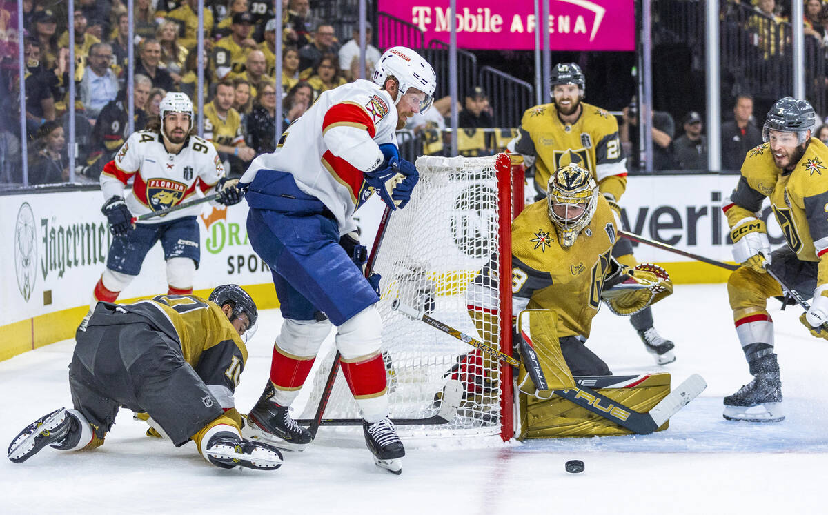 in the second period during Game 2 of the NHL hockey Stanley Cup Final series at T-Mobile Arena ...