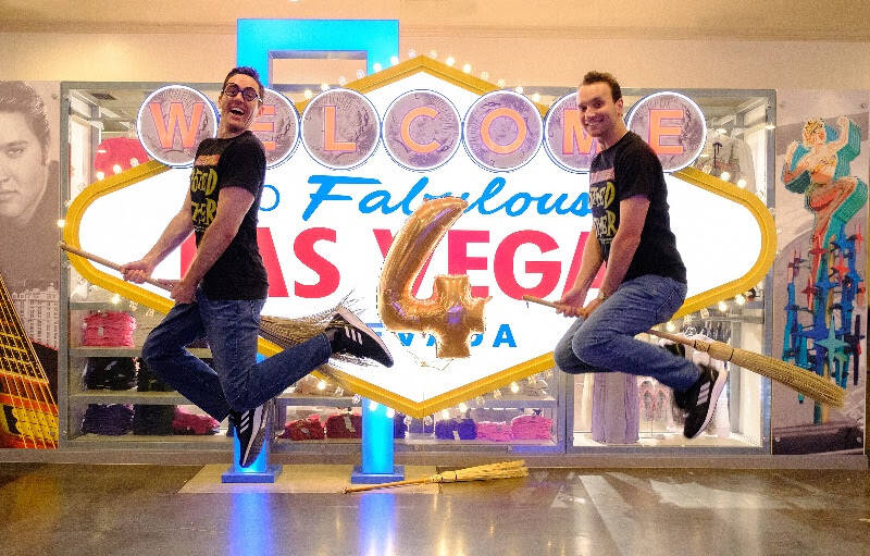 "Potted Potter" co-stars Nicholas Charles and James Edwards cavort at Horseshoe Las Vegas's sun ...