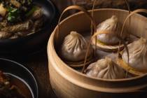 "Pork" and tofu xiao long bao from the plant-based menu at Mott 32 in The Venetian on the Las V ...