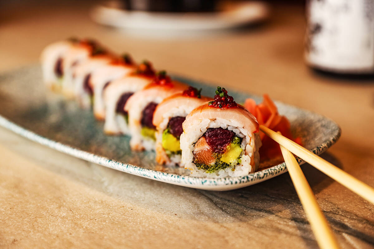 The Ocean Roll, featuring tempura shrimp, cream cheese, scallion and beef carpaccio at Ocean Pr ...