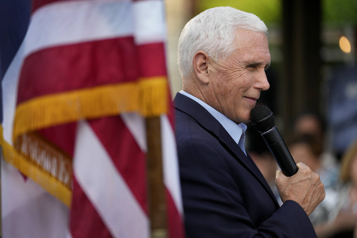Former Vice President Mike Pence speaks to local residents during a meet and greet, Tuesday, Ma ...