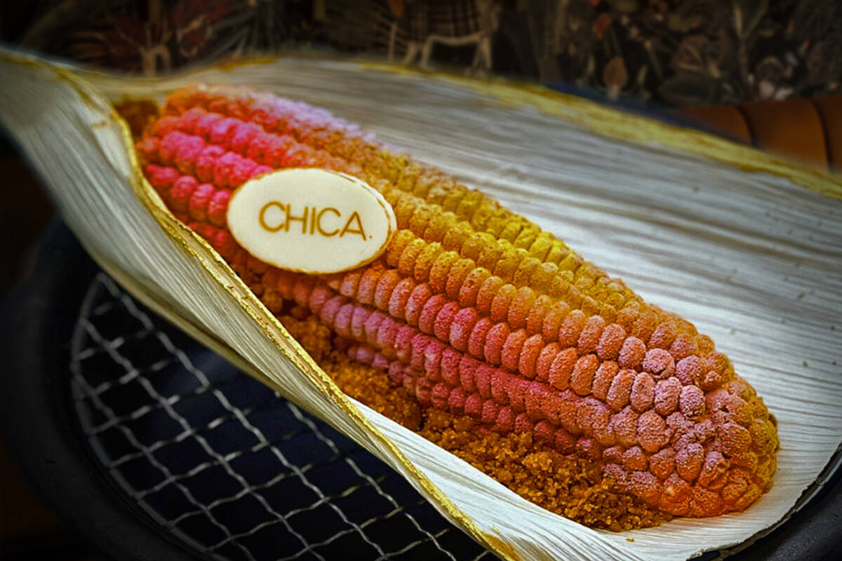 Pride corn, for Pride 2023, from Chica in The Venetian on the Las Vegas Strip. (The Venetian)