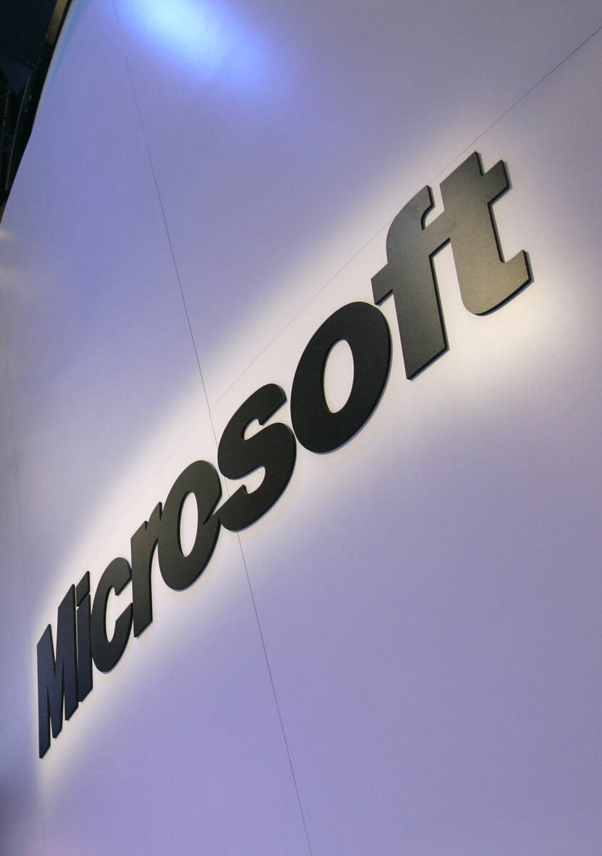 FILE - In this Jan. 10, 2009 file photo, the Microsoft logo is seen in Las Vegas. Thousands of ...