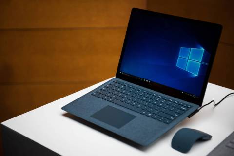 The new Microsoft Surface laptop computer on display during the #MicrosoftEDU event in New York ...