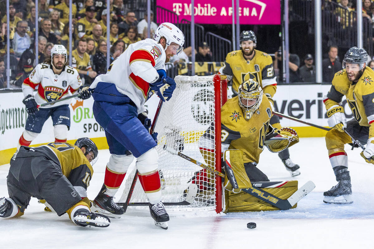 in the second period during Game 2 of the NHL hockey Stanley Cup Final series at T-Mobile Arena ...