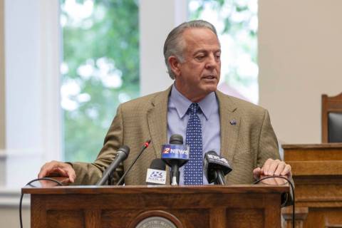 Nevada Gov. Joe Lombardo speaks at the old Assembly Chambers in Carson City on Tuesday, May 30, ...