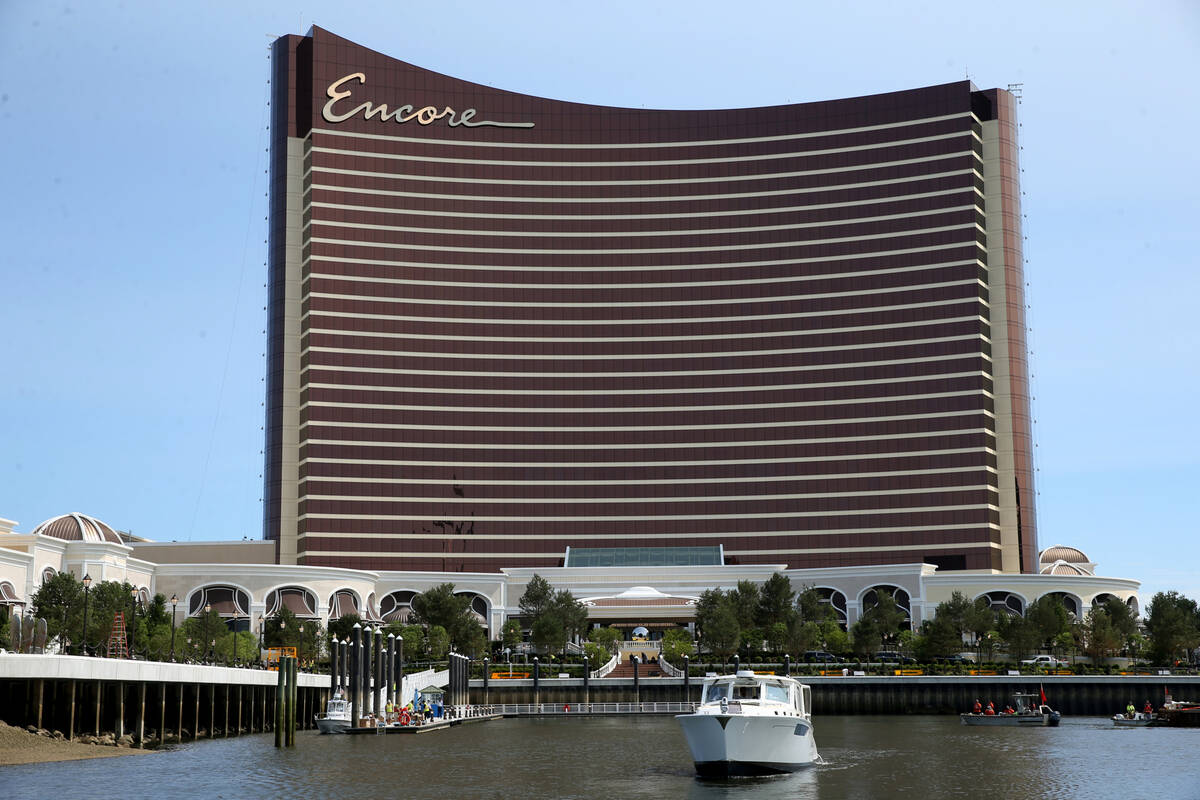 This June 22, 2019, file photo shows Wynn’s Encore Boston Harbor in Everett, Mass. A mix of p ...