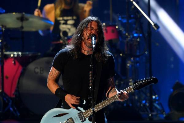 Dave Grohl and the Foo Fighters perform during the Rock & Roll Hall of Fame induction cerem ...