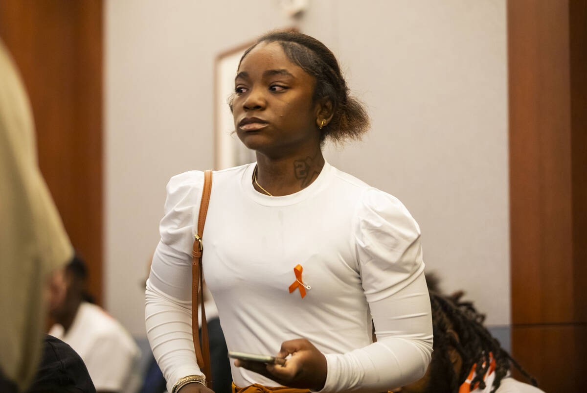 Davine McClodden, sister of the victim, walks up to give a statement during the sentence hearin ...