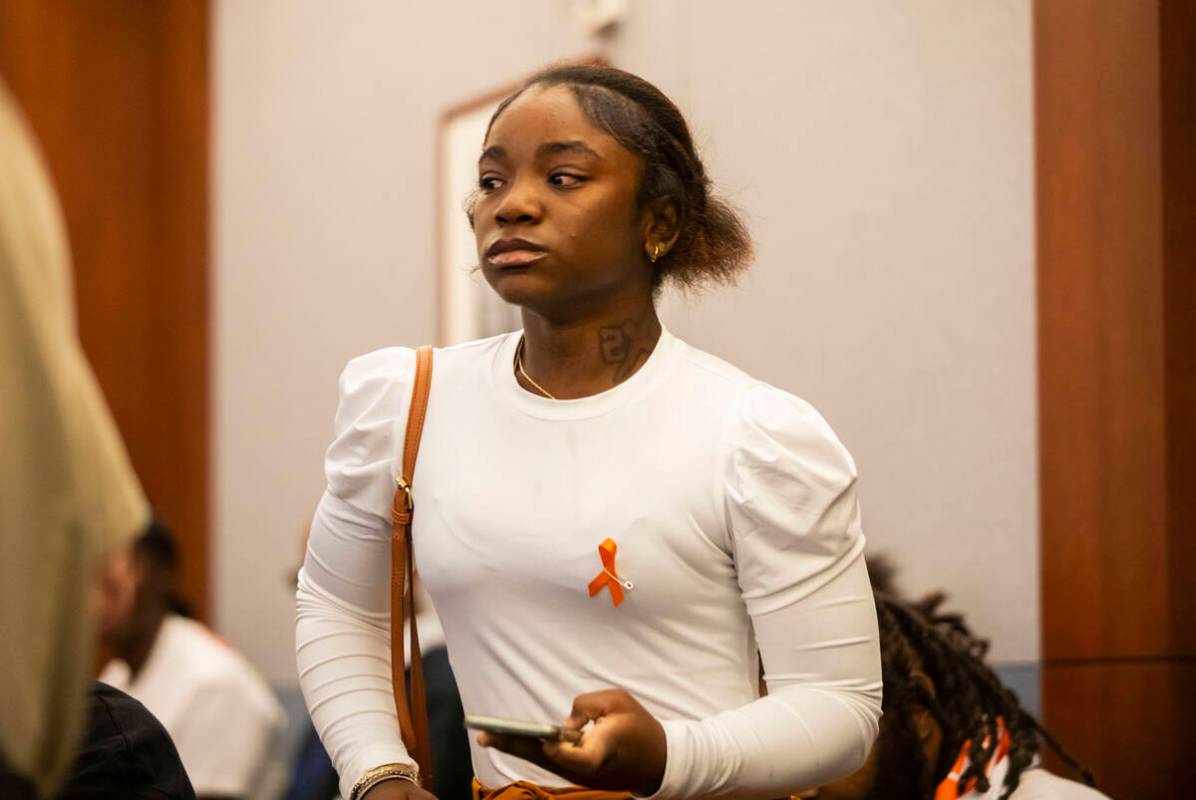 Davine McClodden, sister of the victim, walks up to give a statement during the sentence hearin ...