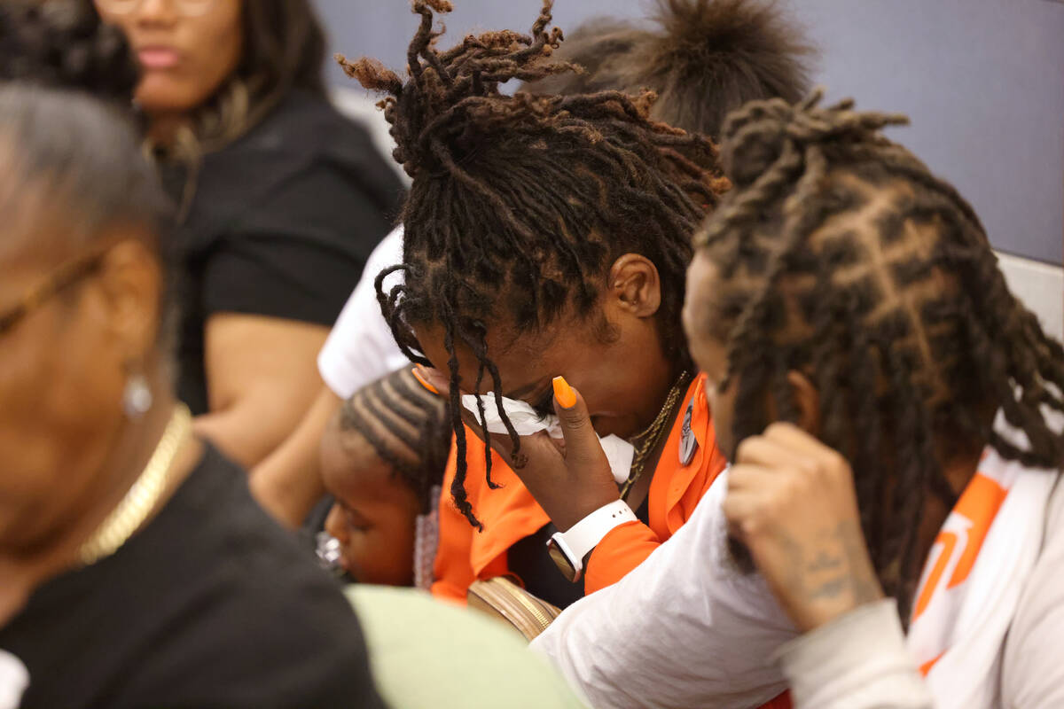 Kristal McClodden, mother of murder victim Charles Vailes Jr., reacts during a sentencing heari ...