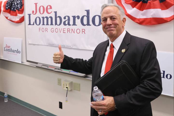 Clark County Sheriff Joe Lombardo announces his candidacy for governor during an event at Ranch ...