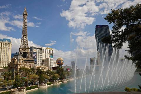 The fountains of Bellagio go off on the Las Vegas Strip, Wednesday, June 7, 2023. (Chitose Suz ...